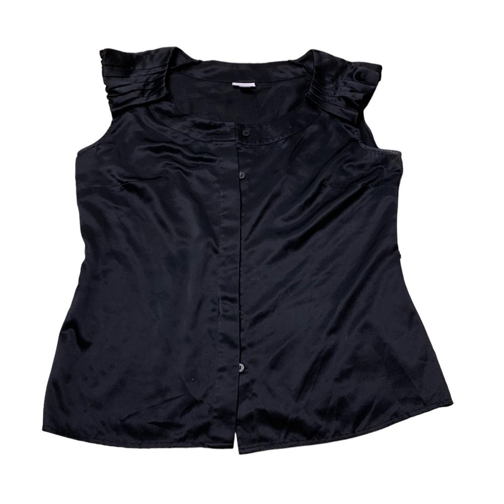 Worthington | Sleeveless Black Blouse Size Large Button Front Shoulder